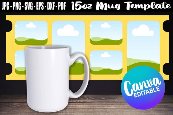 15oz Mug Template Canva Full Wrap SVG Graphics