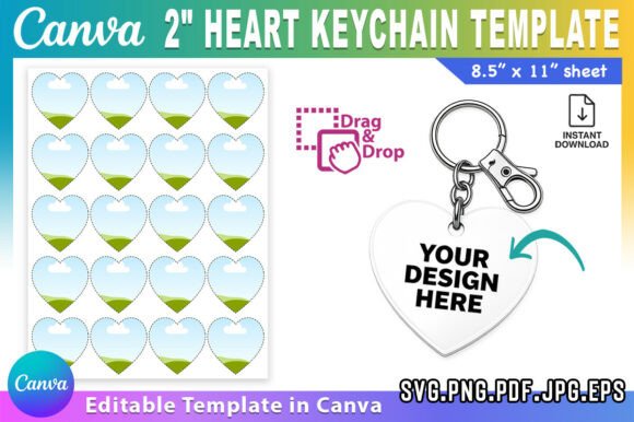 2 Heart Keychain Template Canva Editable Graphics