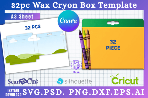 32pc Wax Cryon Box SVG Canva Templates: Graphics for Local Branding