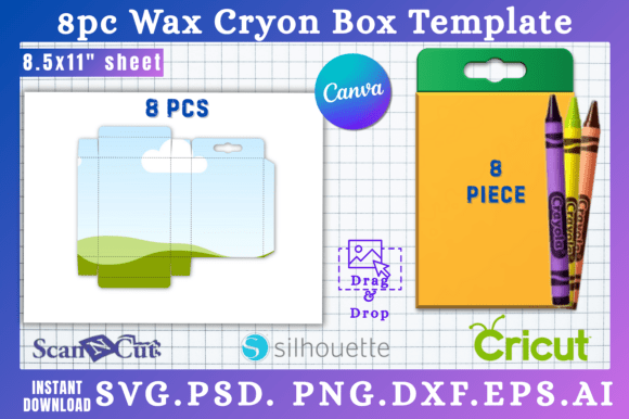 8pc Wax Cryon Box SVG Canva Templates: Graphics for Real Crafting