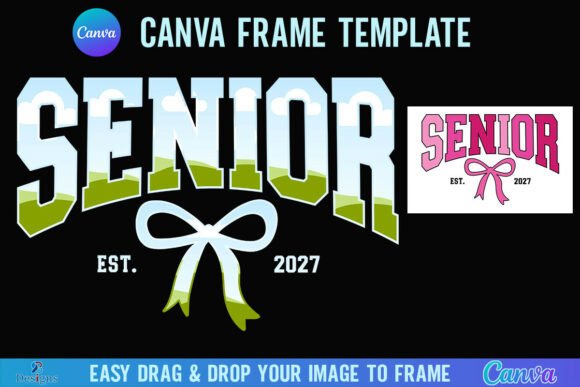 Coquette Senior 2027 Canva Frame Bow Graphics