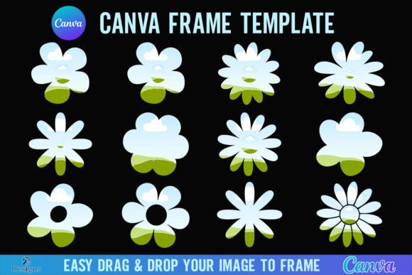 Daisy Flower Canva Frame Template Retro Graphics