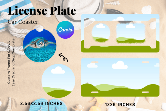 License Plate Car Coaster Canva Frame Graphics