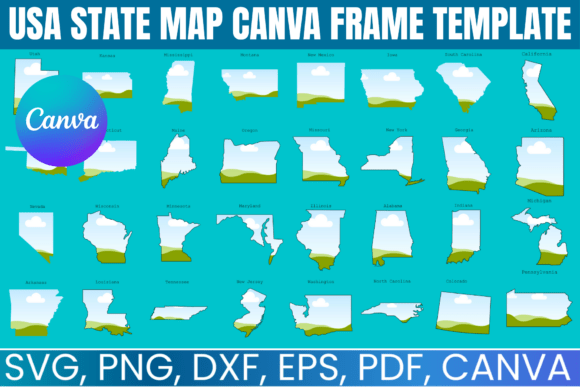 USA State MAP Canva Frame Template Graphics