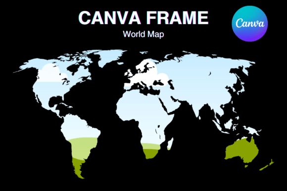 World Map Canva Frame Template Add Photo Graphics